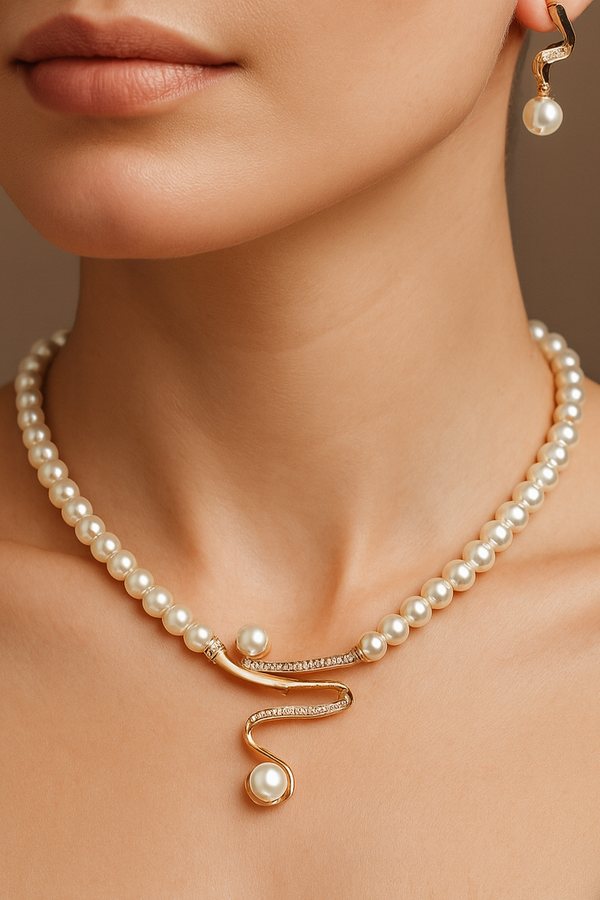 Fabienne - Collier aus Naturperlen + Ohrring-Set