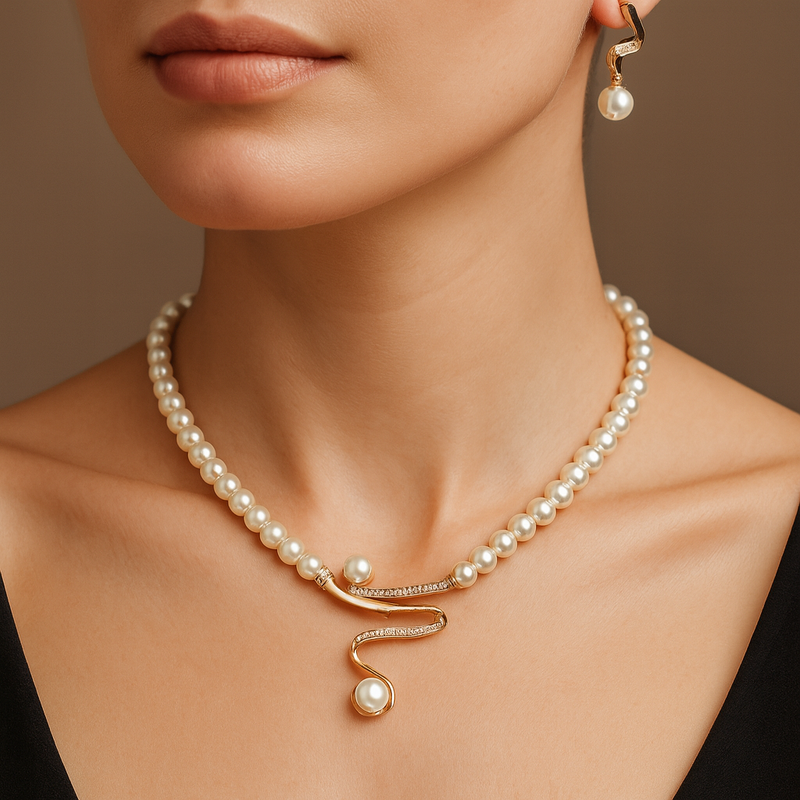 Fabienne - Collier aus Naturperlen + Ohrring-Set