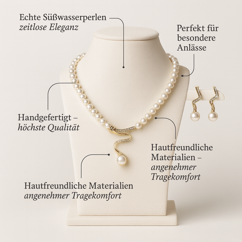 Fabienne - Collier aus Naturperlen + Ohrring-Set