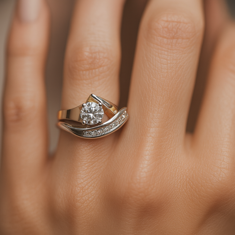 Carlotta - Vintage Unregelmäßiger Gold- & Silber-Zirkonia-Ring