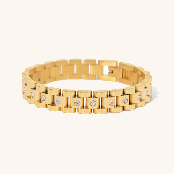 Amira – Goldenes Armband mit grober Gliederstruktur.