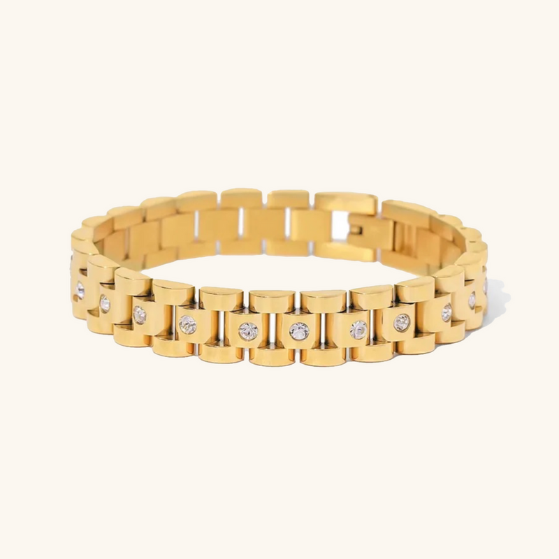 Amira – Goldenes Armband mit grober Gliederstruktur.