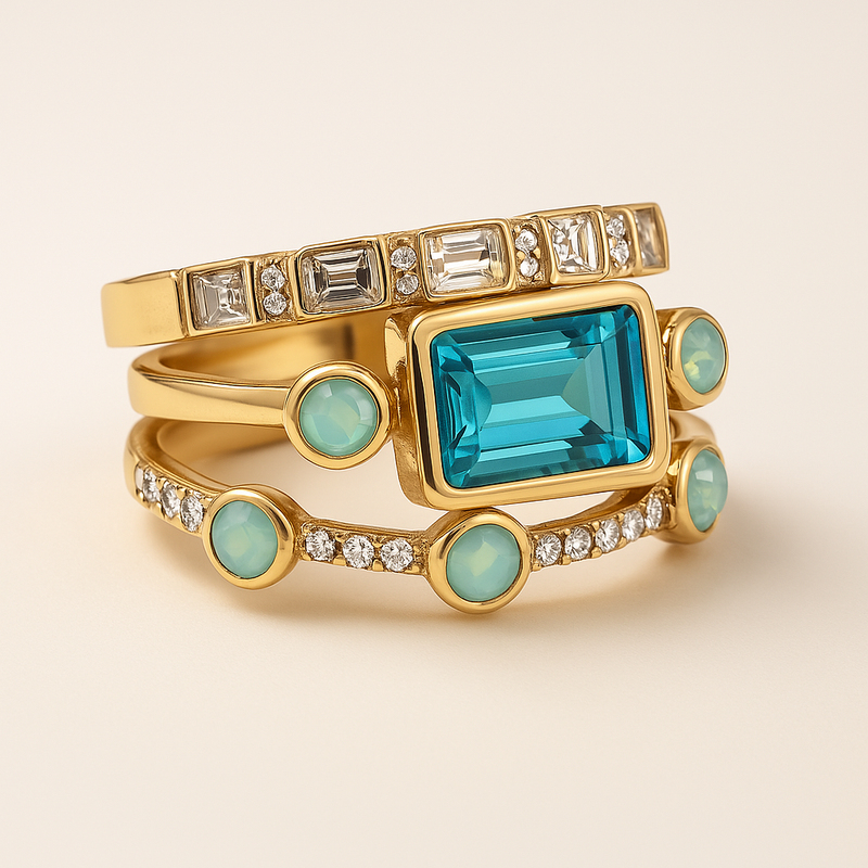 Herta - Vintage Blau Kristall Ring Set