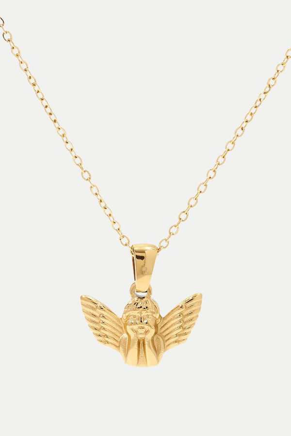 Frieda – Goldene Halskette mit Flügelanhänger.