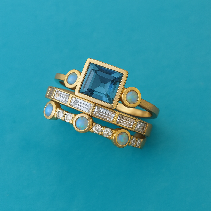 Herta - Vintage Blau Kristall Ring Set