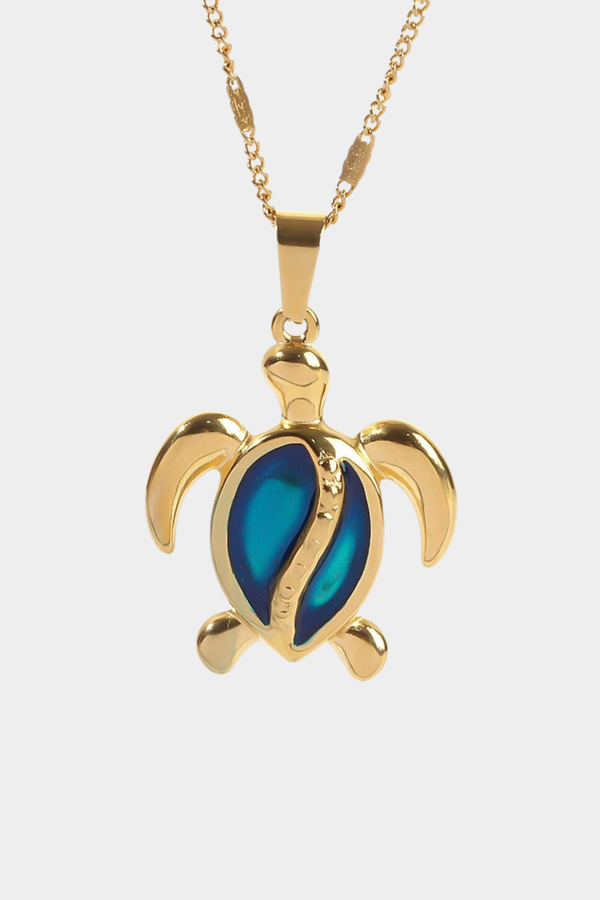 Chantal - Goldene Schildkröten-Halskette mit blauem Opal