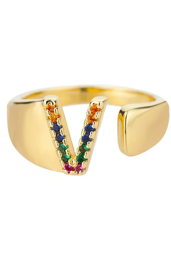 V - Gold Edelstahl Initialring