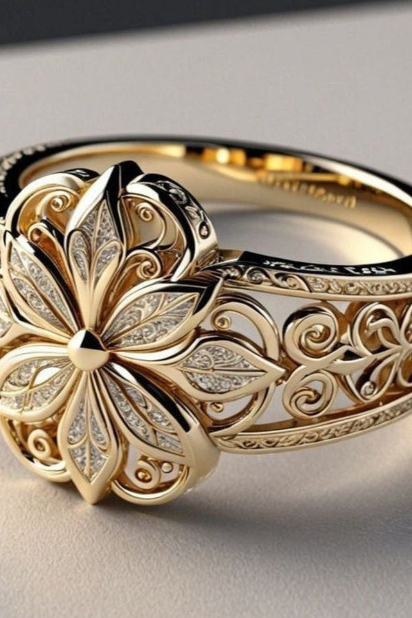 Daniela - Goldring mit exotischem Zirkonia-Blütenmotiv