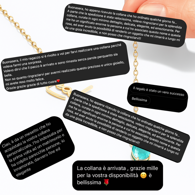 Livia – Goldene Halskette mit türkisfarbenem Tropfenanhänger.