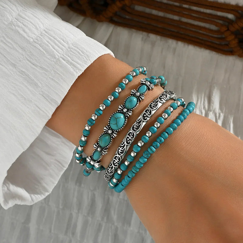 Caroline - Bohemian Türkis Perlenarmband Set