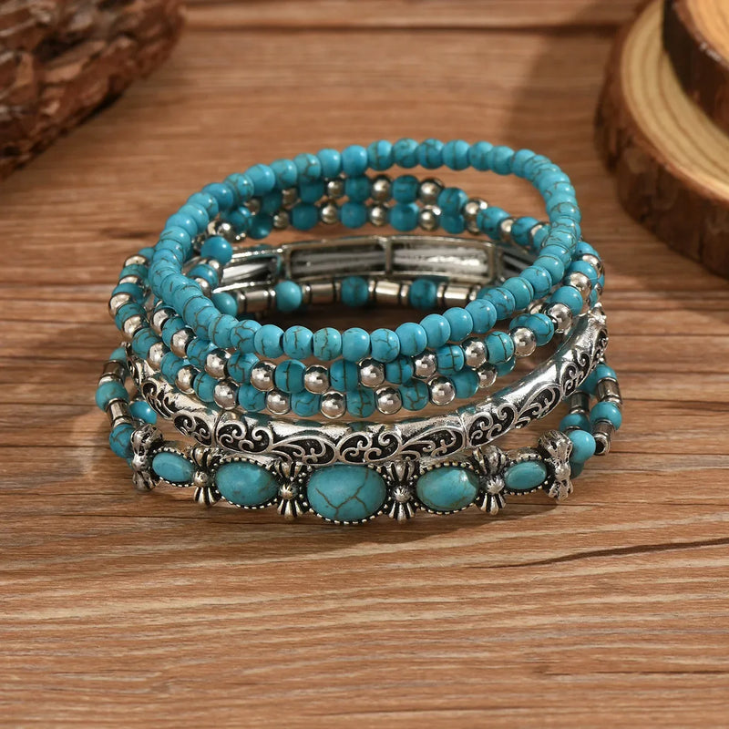 Caroline - Bohemian Türkis Perlenarmband Set