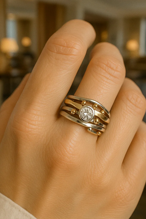 Stefanie - Vintage Gold Inlaid Zirconia Ring