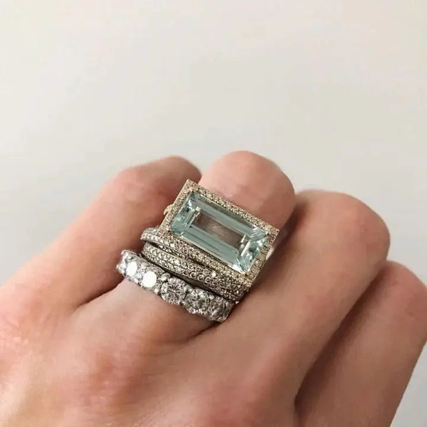Emma - Vintage Silber Türkis Glas Ring Set