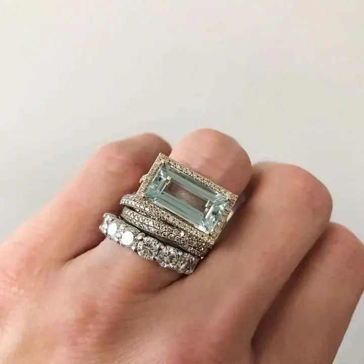 Emma - Vintage Silber Türkis Glas Ring Set