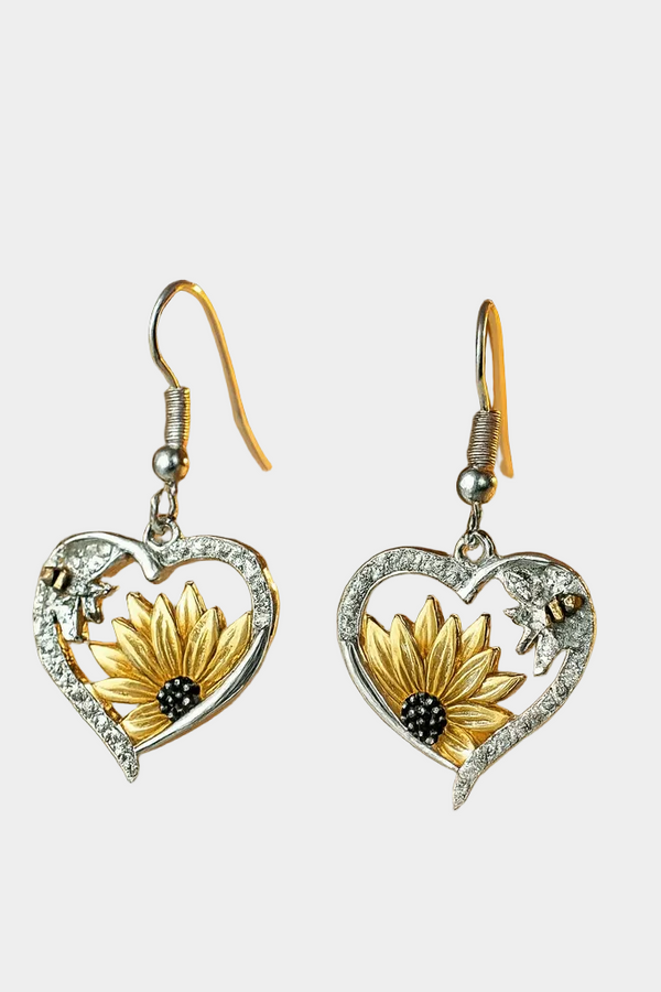 Vintage Boho Sonnenblume & Biene Herz Ohrringe