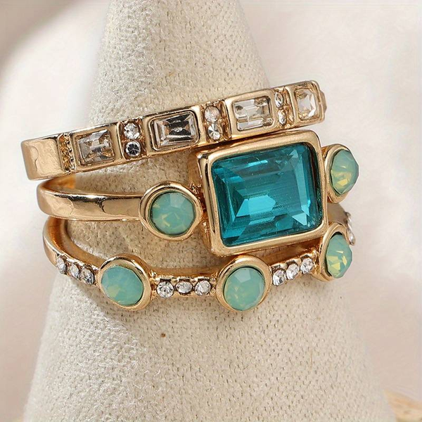 Herta - Vintage Blau Kristall Ring Set