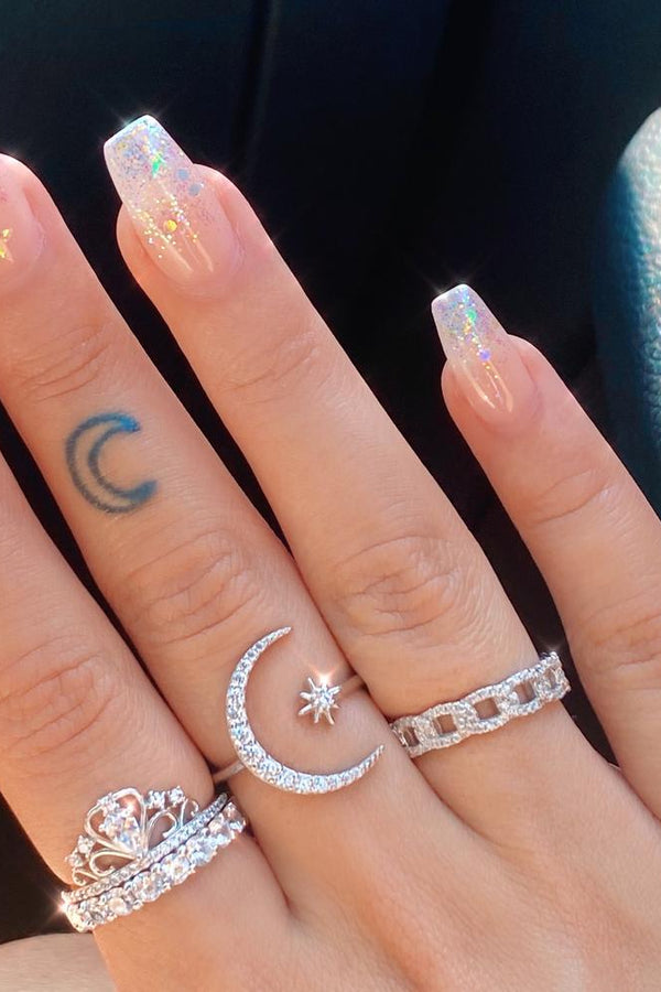 Mond- und Sternring aus Silber